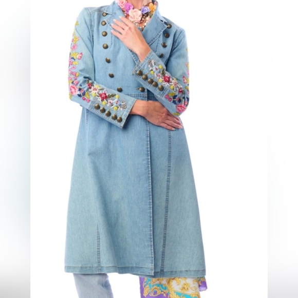 ARATTA The New Yorker Embroidered Denim Coat with Floral Details. Sz M NWT - Picture 2 of 13